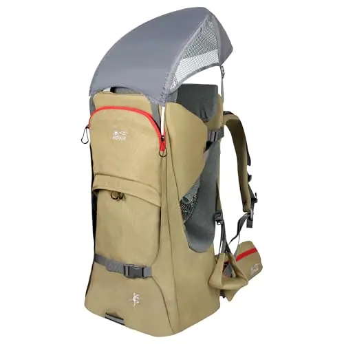 WIPHA Lightweight Baby Carrier Backpack - Adjustable & Ergonomic Hiking Child Carrier with Sunshade, Insulated Pocket, Comfortable for Toddlers & Parents (Sand)