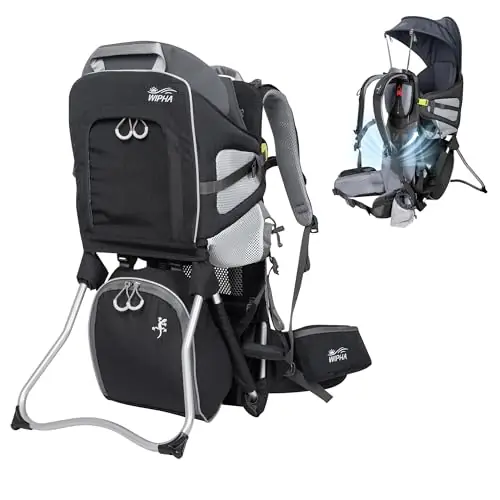 WIPHA Hiking Backpack Carrier for Toddlers, Adjustable Child Carrier with Sunshade, Lightweight Hiking Carrier for Toddlers (Black)