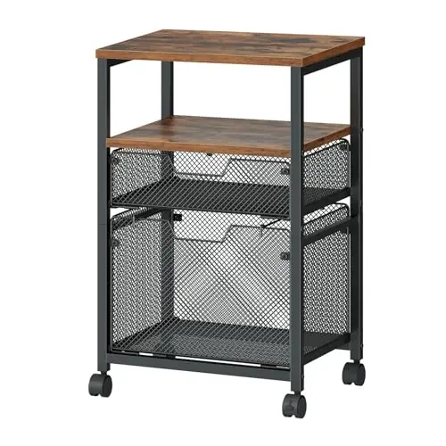 Rolling File Cart with 2 Storage Drawers, Under Desk Mobile Filing Cabinet on Wheels for Home Office
