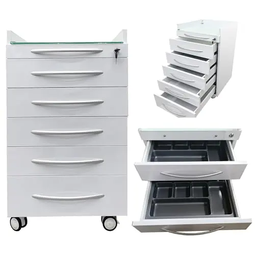 5 Drawer Mobile Dental File Storage Cabinet Stainless Steel White Medical Assistant‘s