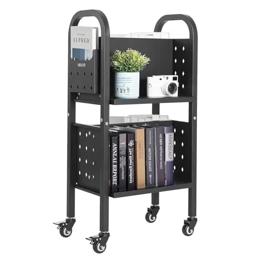 Rolling Library Book Cart, 150 lbs Capacity, 17.7 x 13.0 x 34.6-Inch Library Cart
