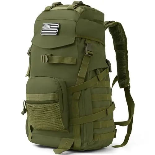 AUMENTAR 50L Tactical Backpack for Men and Women, Water-Resistant Molle Rucksack, Large Military Assault Pack for Hiking, Hunting, Camping, Gym & Outdoor Survival Green