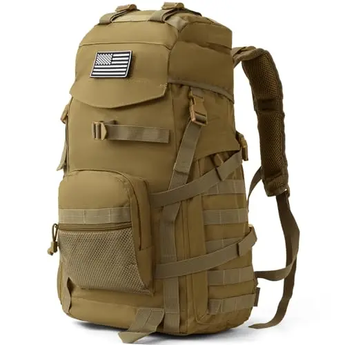AUMENTAR 50L Tactical Backpack for Men and Women, Water-Resistant Molle Rucksack, Large Military Assault Pack for Hiking, Hunting, Camping, Gym & Outdoor Survival Khaki