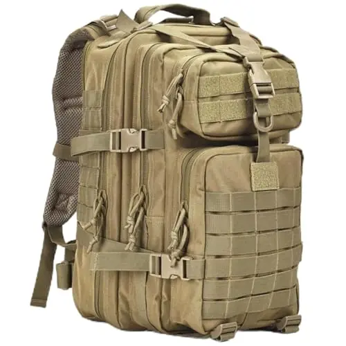 aiGear Tactical Backpack for Men, 45L Military Backpack, 3-Day Bug Out Bag for Camping Hiking Hunting with Molle System Army Daypack (45L Khaki)