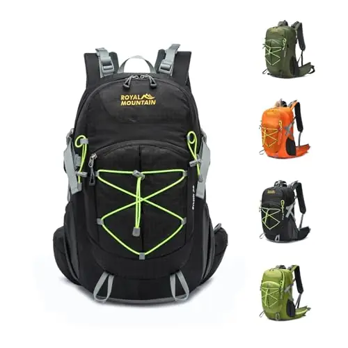 MIVENTO 28L Lightweight Hiking Daypack - Water-Resistant Checkered Nylon Backpack with Outdoor Camping Travel Bag for Men Women (Black)