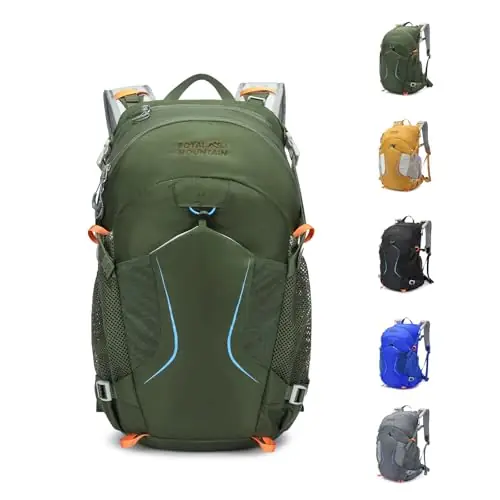 MIVENTO Hiking Backpack with Front Open Pockets, Wire Support Rear Panel, Splash-Resistant Nylon, for Men Women Outdoor Travel (Green)