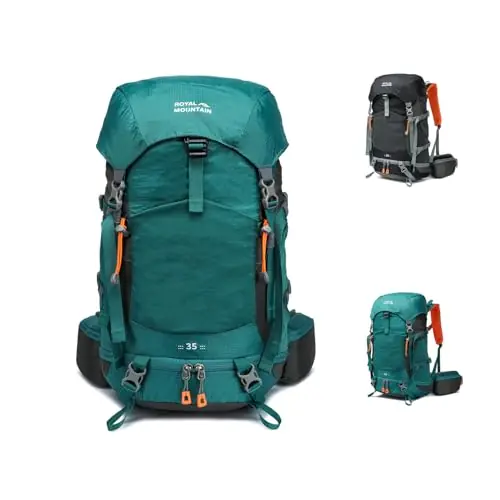 MIVENTO 35L Hiking Backpack - Water-Resistant Nylon Bag with Top Flap Cover, Camping Travel Daypack for Men Women (Green)