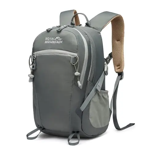 MIVENTO Hiking Backpack Waterproof Nylon Material, Breathable Back Pad Design, Separate Laptop Compartment for Outdoor Camping Travel (Gray)