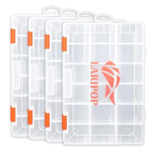 LARIPOP 4-Pack 3600 Fishing Tackle Boxes, Clear Plastic Storage Trays with Adjustable Dividers, Organizer for Lures, Hooks, Sinkers, Jigs & Fishing Accessories