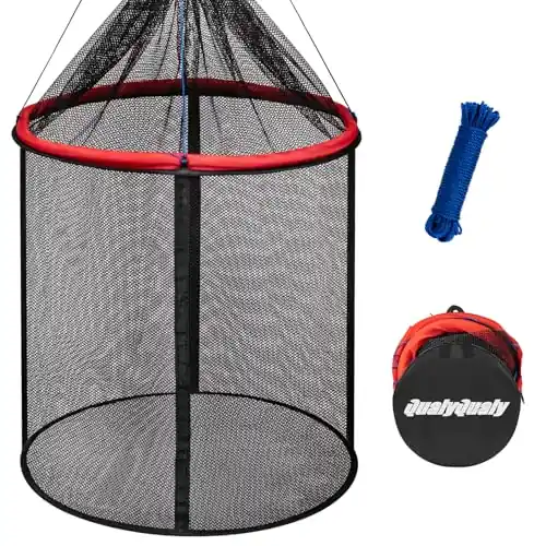 QualyQualy Floating Fish Basket 41/73 Gallons, Foldable Fishing Net Bait Cage for Live Caught Fish, Extra Large Fishing Basket Portable Kayak Fishing Live Well Baitfish Minnow Bucket