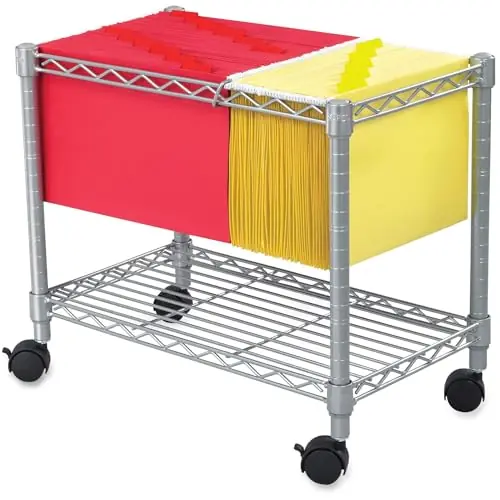 Pemberly Row Contemporary Steel Wire Mobile File Cart, Gray Finish