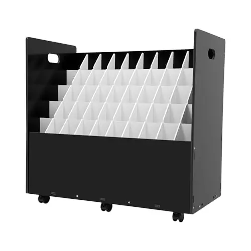 Blue Print Storage Organizer with Wheels, 50 Slots Mobile Blueprint Storage Rack Cart
