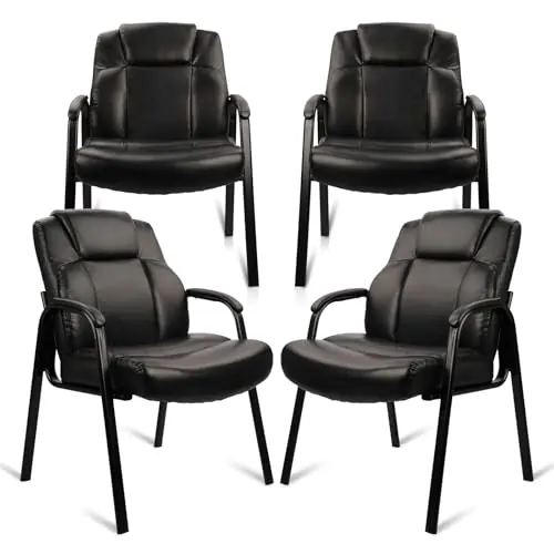CLATINA Big & Tall 500 lb. Guest Chair, Leather Reception Chairs with Padded Arm Rest for Waiting Room Office Home and Meeting Conference-Black, 4 Pack