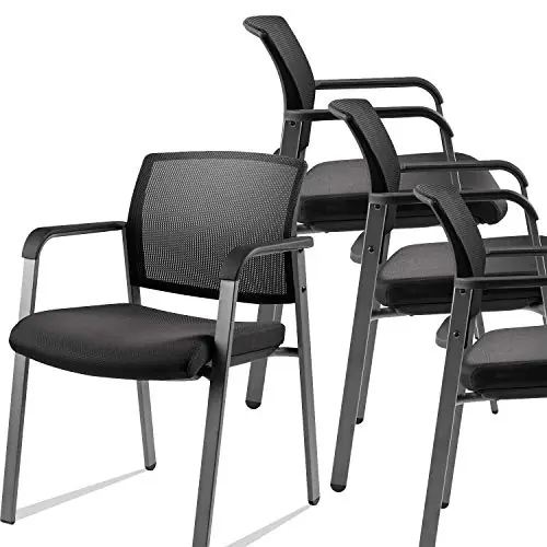 Mesh Back Stacking Arm Chairs with Upholstered Fabric Seat and Ergonomic Lumber Support for Office School Church Guest