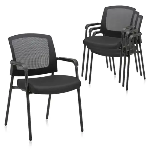 Office Reception Guest Chair Mesh Back Stacking with Ergonomic Lumbar Support and Thickened Seat