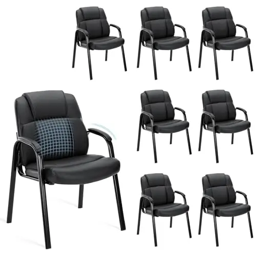 PU Leather Big and Tall No Wheels Executive Office Chair with Padded Arms for Reception Conference Room Lobby