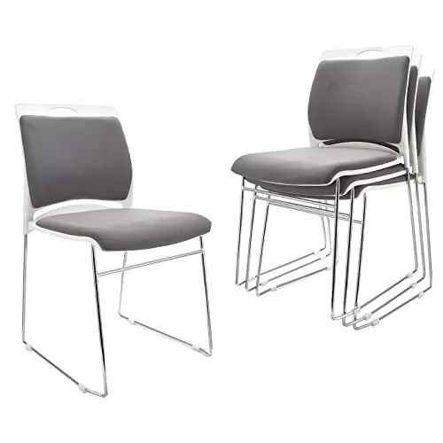 VACYOVKE 4 Pack Stacking Chairs 1102LB Capacity Home Office Guest Chair Set With Sled Base, Modern Reception Chair for Kitchen, Waiting Room, Multi-Purpose, Break Room, Training, Cafeteria, Gray Color