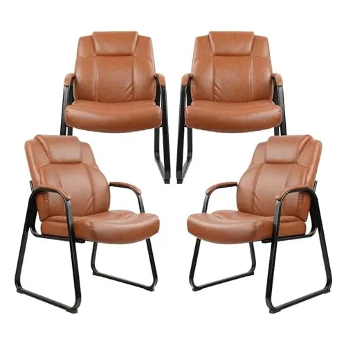 CLATINA Big & Tall 500 lb. Guest Chair, PU Leather Office Reception Chairs with Sled Base, Desk Chair No Wheels for Waiting Room Conference Lobby Computer Living Room, Brown, 4 Pack