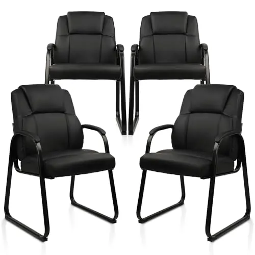 Office Guest Chair Leather Reception Chair with Bonded Padded Arm Rest and Sled Base Desk Chair