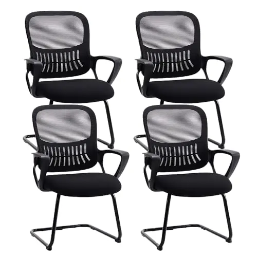 Reception Chair No Wheels, Stationary Non Rolling Mesh Mid Back Computer Guest Side with Lumbar Support