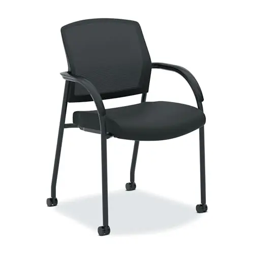 Office Chair, Black Guest Seat with Arms and Casters, Mesh Back