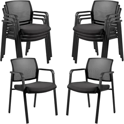 No Wheels Conference Room Chairs Set of 8, Stackable Office Guest Reception Chair with Armrests