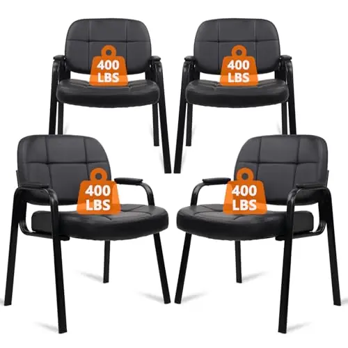 Big & Tall 400 lbs Waiting Room Guest Chair Set of 4, Leather Office Reception Chair No Wheels with Backrest
