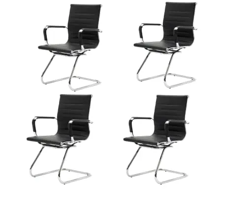 Waiting Room Chairs Leather Office Guest Chair Mid Back Reception Chairs with Sled Base for Meeting