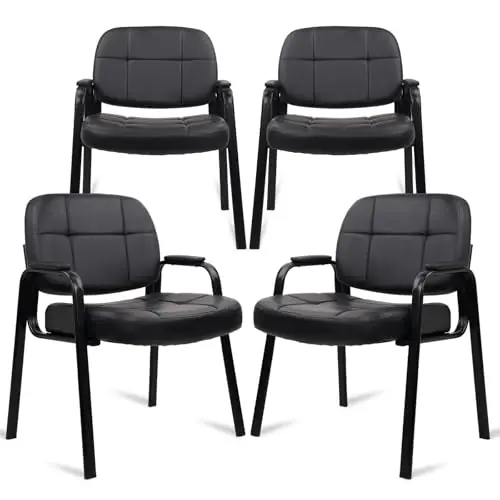Big Tall 400 lbs Waiting Room Chair with Padded Arms, Leather Office Guest Chairs No Wheels