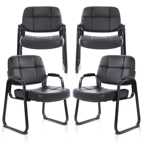 Big & Tall Waiting Room Guest Chair with Bonded Leather Padded Arm Rest and Sled Base for Office