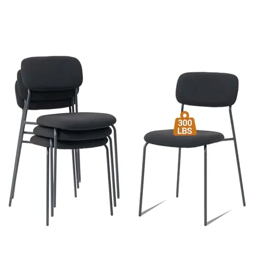 Sidanli Stackable Waiting Room Chairs, Armless Upholstered Guest Chairs Set of 4 with Comfotable Cushion