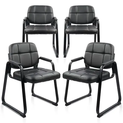 Waiting Room Guest Chair with Bonded Leather Padded Arm Rest for Office Reception
