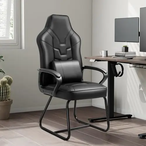 Leather Office Guest Chair No Wheels High Back Computer Reception Chairs