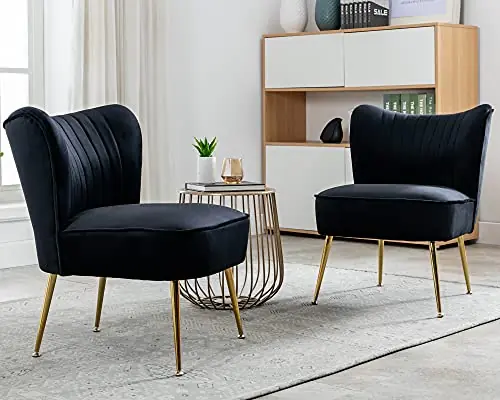 Velvet Accent Chair Set of 2 Comfy Living Room Chair Armless Slipper Chair Mid Century Side Single Sofa