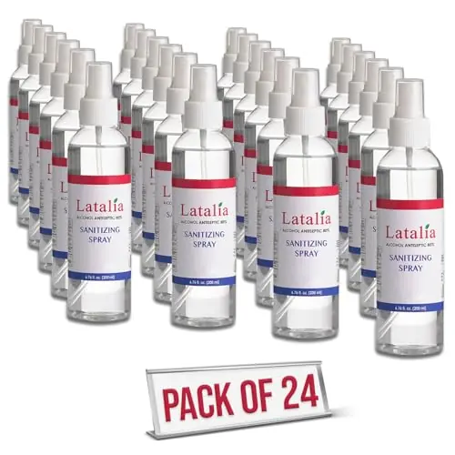 Latalia Unscented Hand Sanitizer Spray Refill Pack of 24 6.67 Fl oz with 80% Alcohol Bulk Hand Sanitizer