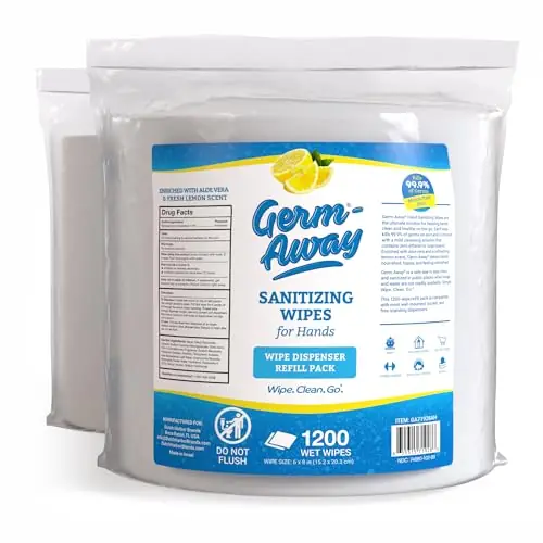 Hand Wipes, 1200 CT Refill Roll for Dispensers, Lemon Scent, Sanitizing Wipes with Moisturizing Aloe Vera