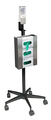 Mobile Hand Sanitizer and Glove Stand, Stainless Steel Triple Glove Box Holder