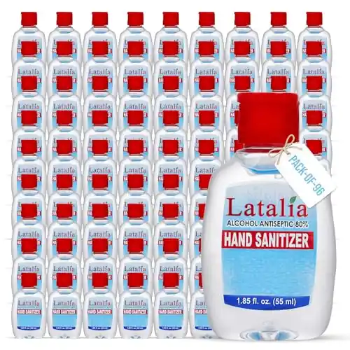 Latalia Mini Hand Sanitizer Travel Size Bulk Pack of 96 80% Alcohol Gel Unscented Non Drying Moisturizing For Non-Sticky