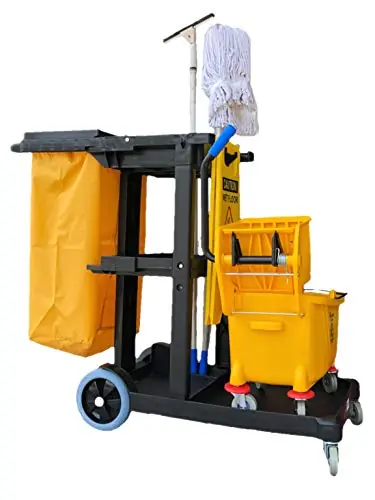 Simpli-Magic Janitorial Cart, 330 lbs Capacity – 3-Shelf Commercial Housekeeping Cleaning Cart on Wheels