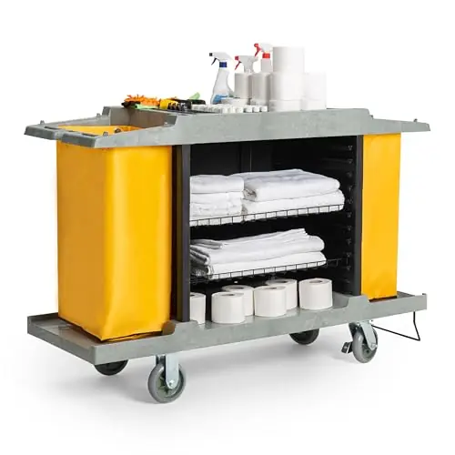 Lodging Hotel Small Three Shelf Commercial Premium Housekeeping Cart With Hanging Bags