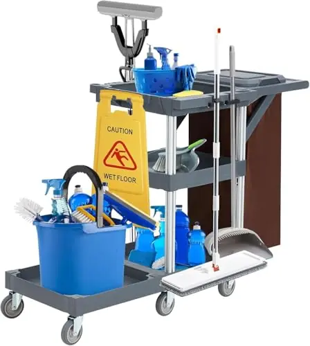 220 Lbs Capacity Rolling Housekeeping Carts, Ideal for Hotel,School, Apartments