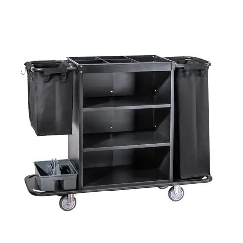 Housekeeping Room Service Cart Hotel Cleaning Trolley with Hand Push Design Cloth Bag & Guest Service