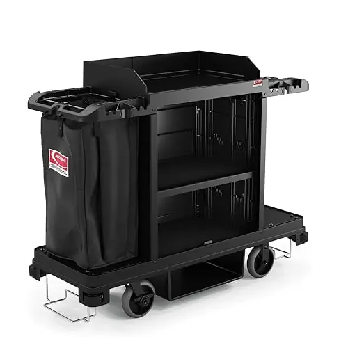 Suncast Commercial Standard Housekeeping Cart with Laundry Bag, Vacuum Holders