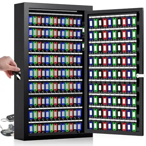 225 Keys Key Lock Box Wall Mount with Additional 16 Side Hooks and Key Tags
