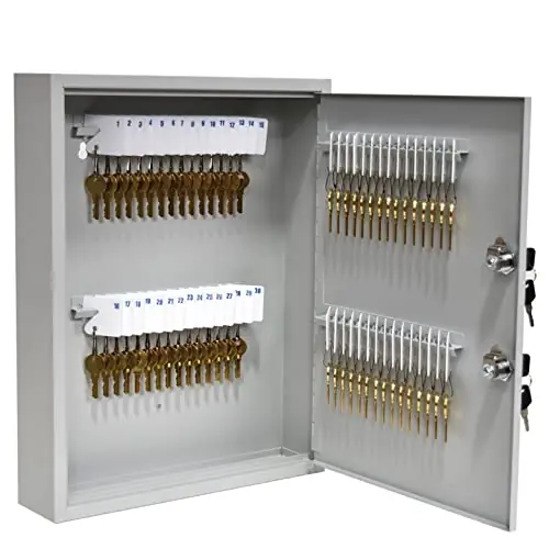 BankSupplies STEELMASTER 60 Key Cabinet - Dual Lock Control Key Box - Welded 22 Gauge Steel Construction - Scratch Resistant - Write-On Key Tags for Easy Identification