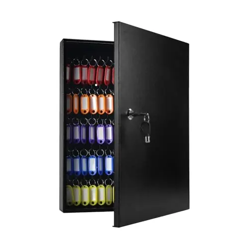 63 Key Cabinet Wall Mount Lock Box with Colorful Key Tags,Key Box Organizer with Key Tags Key Safe Security Storage Lockbox