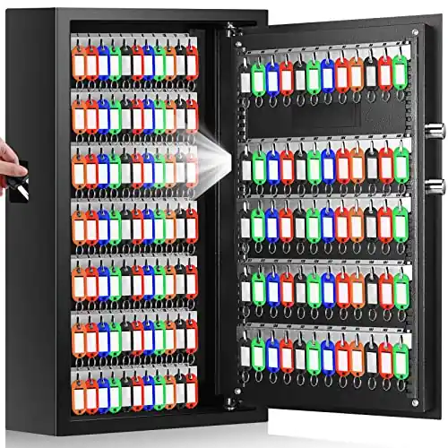 144 Keys Fireproof Key Cabinet, Anti-Theft Heavy Duty Key Lock Box with Key Tags