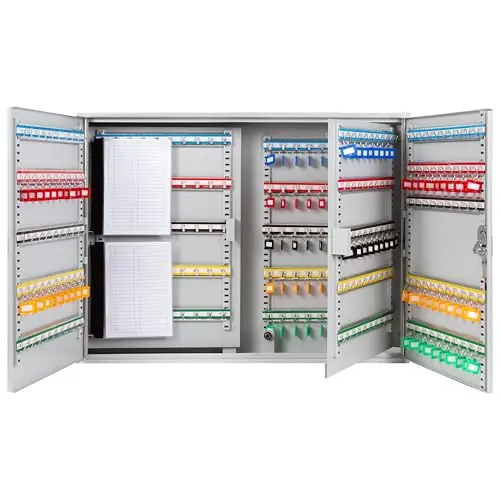 400 Position Steel Key Cabinet - Organize and Secure Key Storage Lock Box with Numbered Hooks and Tags for Valets