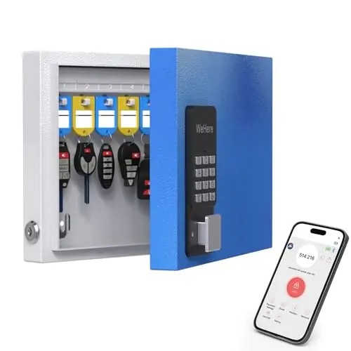 16-Key Key Lock Box Wall Mount – Smart Key Cabinet with App, Keypad, Bluetooth & WiFi Unlock (Sold Separately), Key Organizer for Home