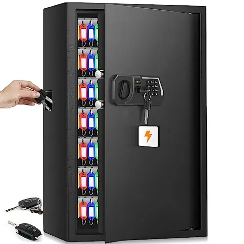 144 Keys Fireproof Cabinet Safe With Adjustable Hook Plates and Tags, Anti-Theft Lock Box Wall Mount With Combination Lock